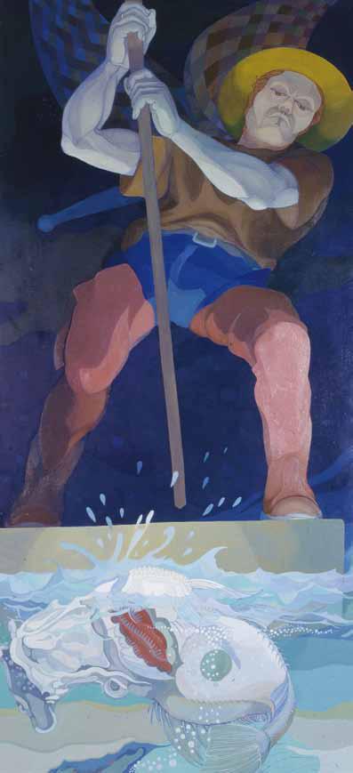 “Giusto equilibrio”  1998, olio su tavola, cm 150x70